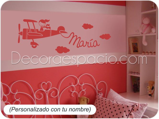 Vinilo infantil avión chica